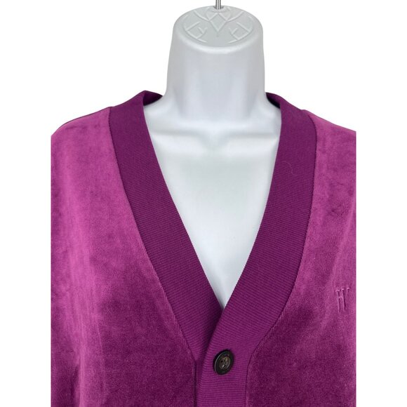 Houston White Purple Button-Down Ribbed Hem & Cuffs Logo Detail Cardigan Size M - Picture 2 of 11